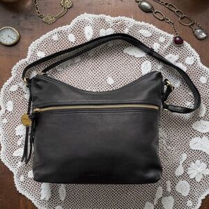 Classic Black Leather Shoulder Bag with Gold Hardware